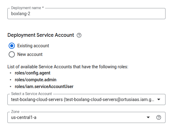 Setup deployment name and service account